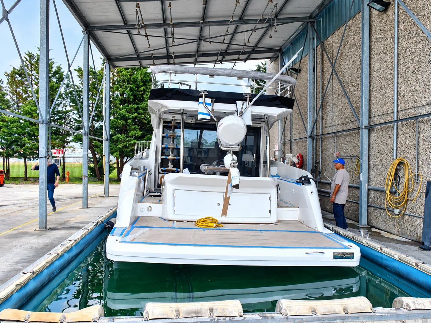 Yacht in the water during commissioning