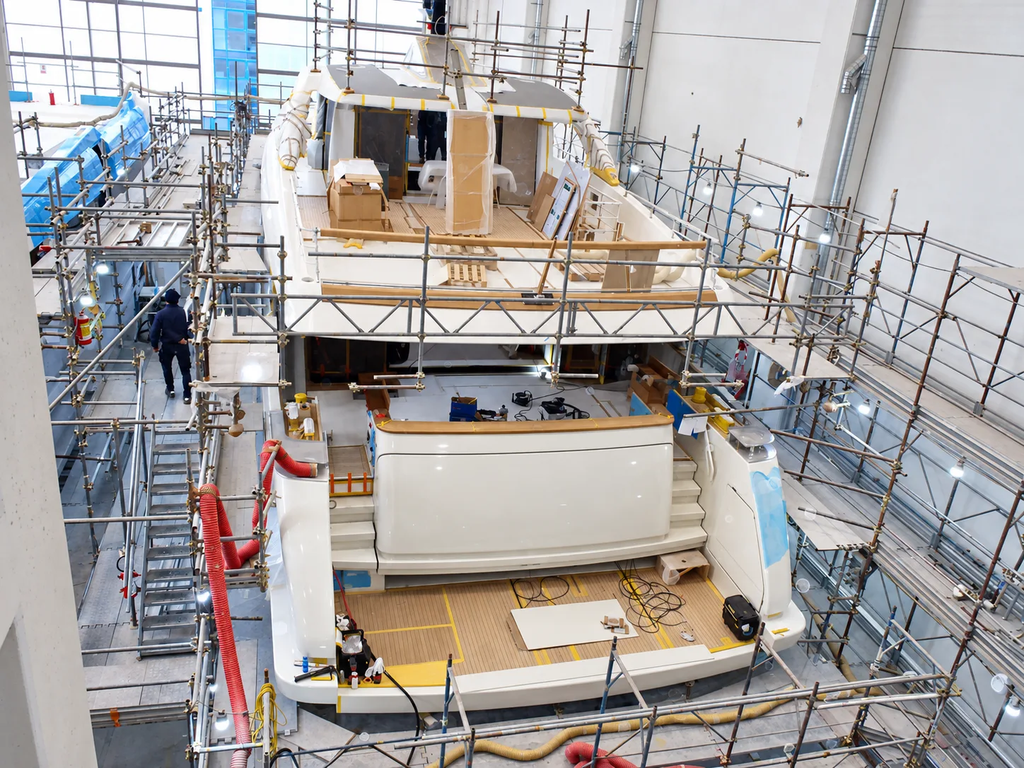 Yacht in yard cradle seen from above
