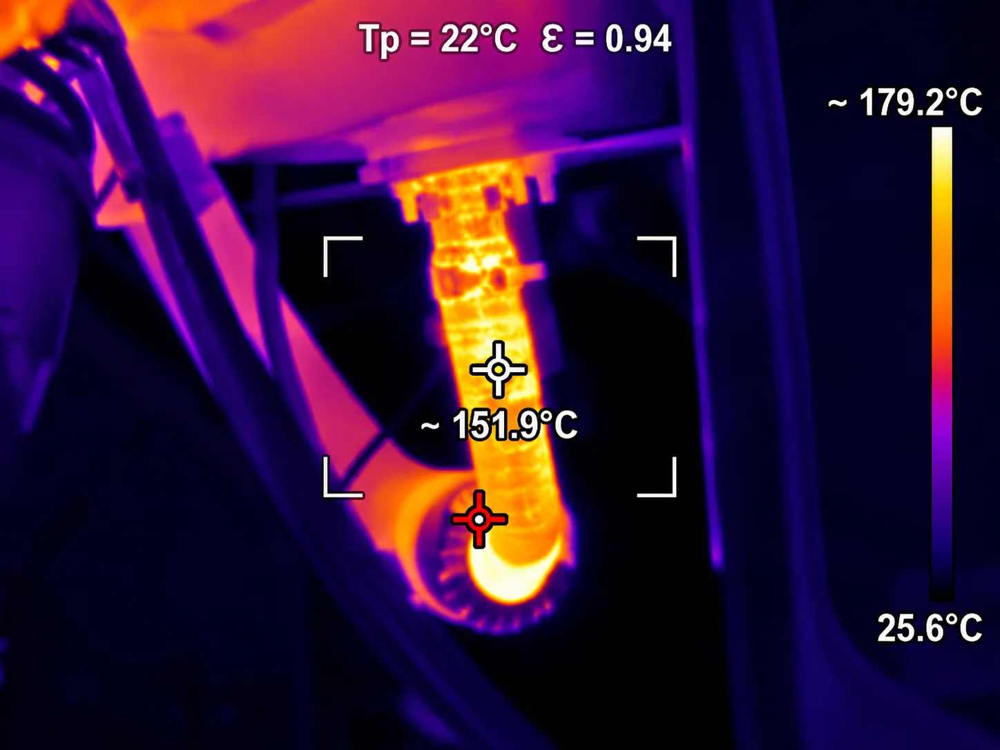 Thermal imaging of yacht exhaust components during machinery inspection
